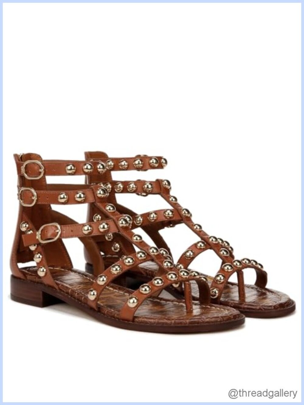Sam Edelman Estella Studded Gladiator Sandals Leather Zip Ankle Strap Flats